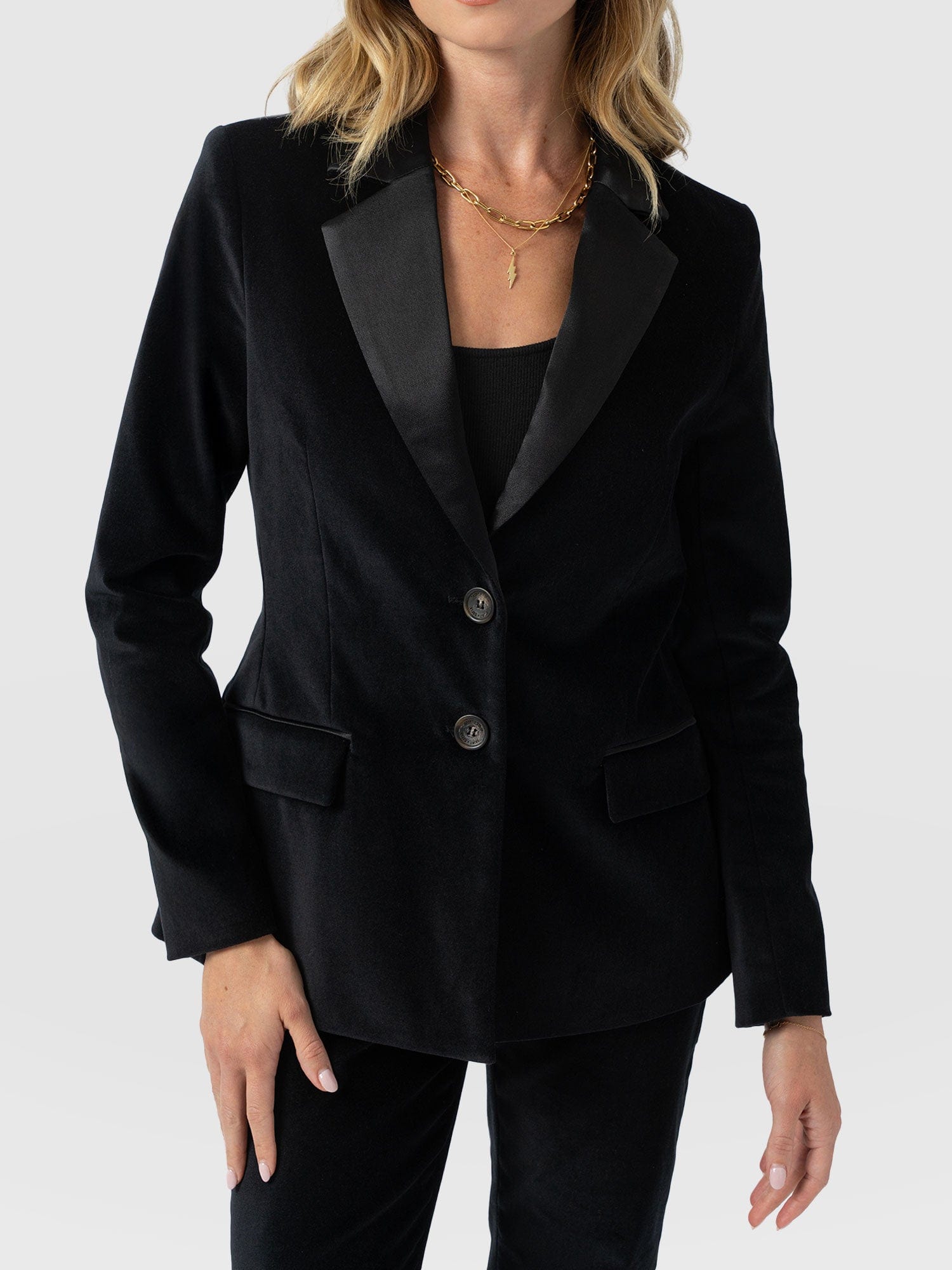 Axel Single Breasted Blazer - Black Velvet - Women's Jackets | Saint + Sofia® EU